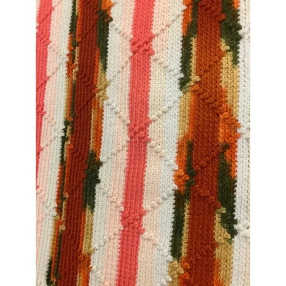 Handmade Crocheted‎ Aztec Southwestern Fall Afghan Throw Blanket Fringed 43 x 66